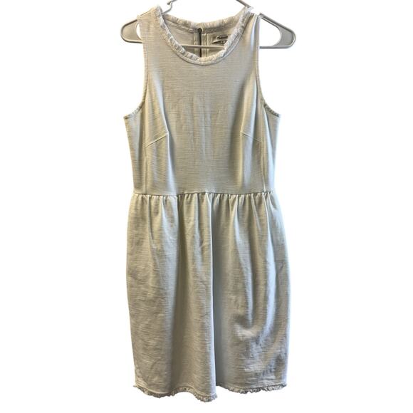 Madewell Fringed Back Zip Sleeveless Stretch Cotton Pockets White Dress Size M - Picture 1 of 5